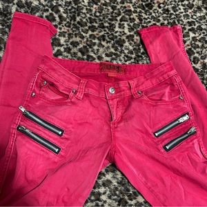 TRIPP NYC ZIPPER LOW RISE PUNK JEANS RED OVERDYE Y2K